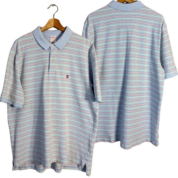 Brooks Brothers 346 Striped Polo Shirt Men's XL Blue Original Fit Pastel Preppy - Picture 1 of 11